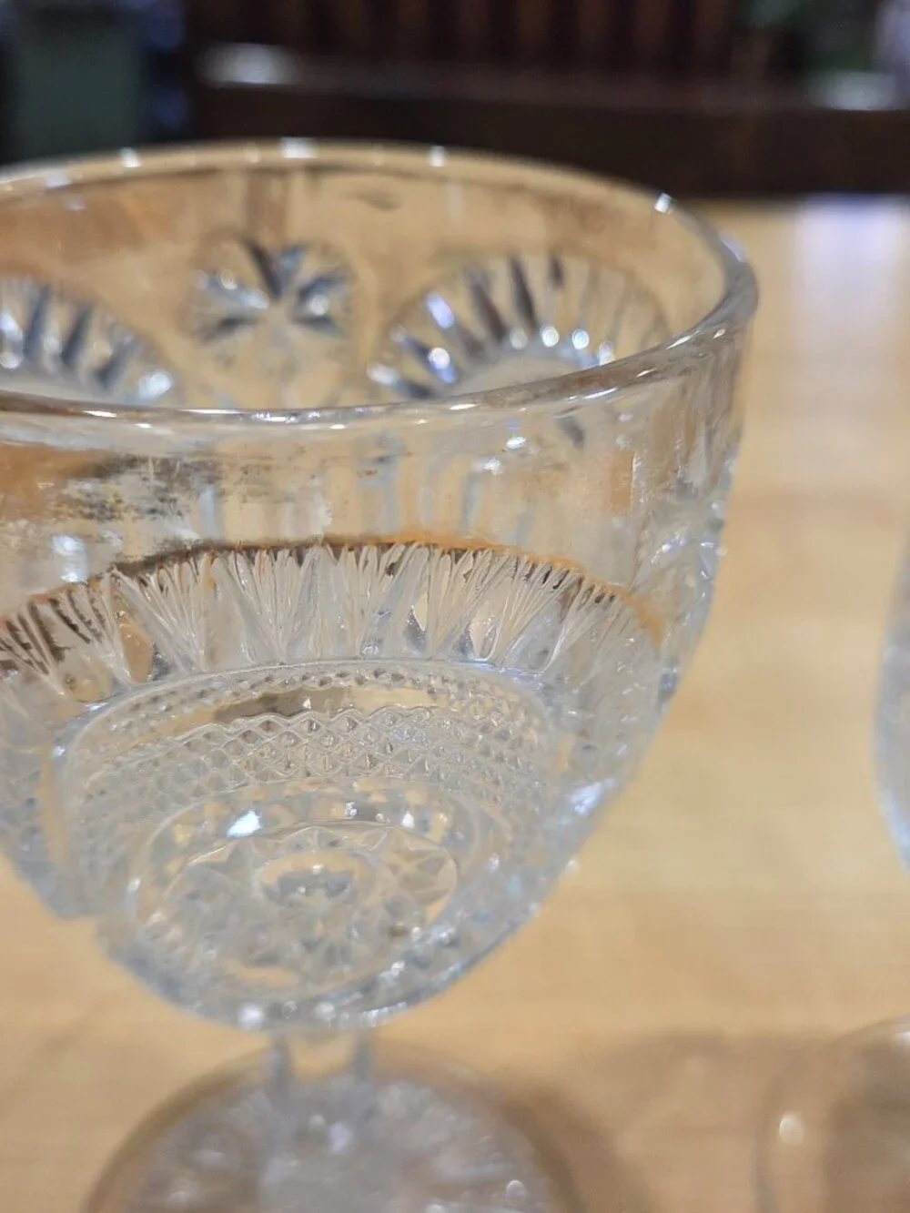 Antique Mismatched EAPG Clear Pressed Glass Water Goblets Set of 2